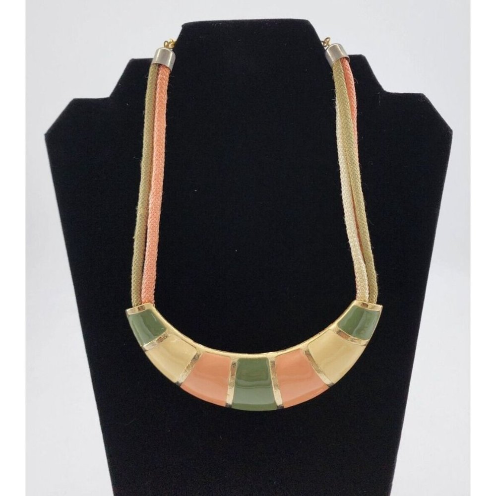 Vintage 60s Pastel Pink/Green/Ivory/Gold Enameled Bar/Rope Necklace